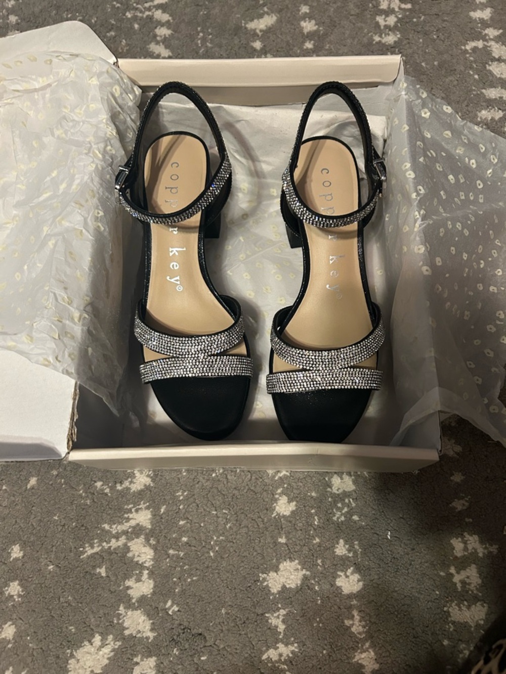 Copper Key Black Rhinestone Heels